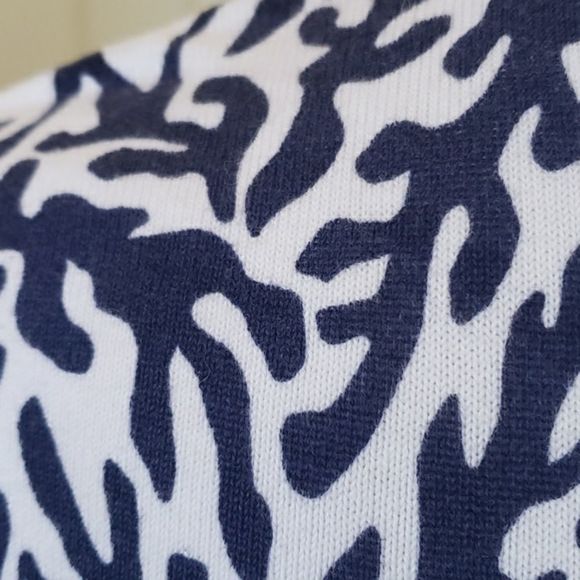 LILLY PULITZER Adelaide Vneck Cotton Sweater Navy Blue White Coral Pattern - Picture 9 of 11